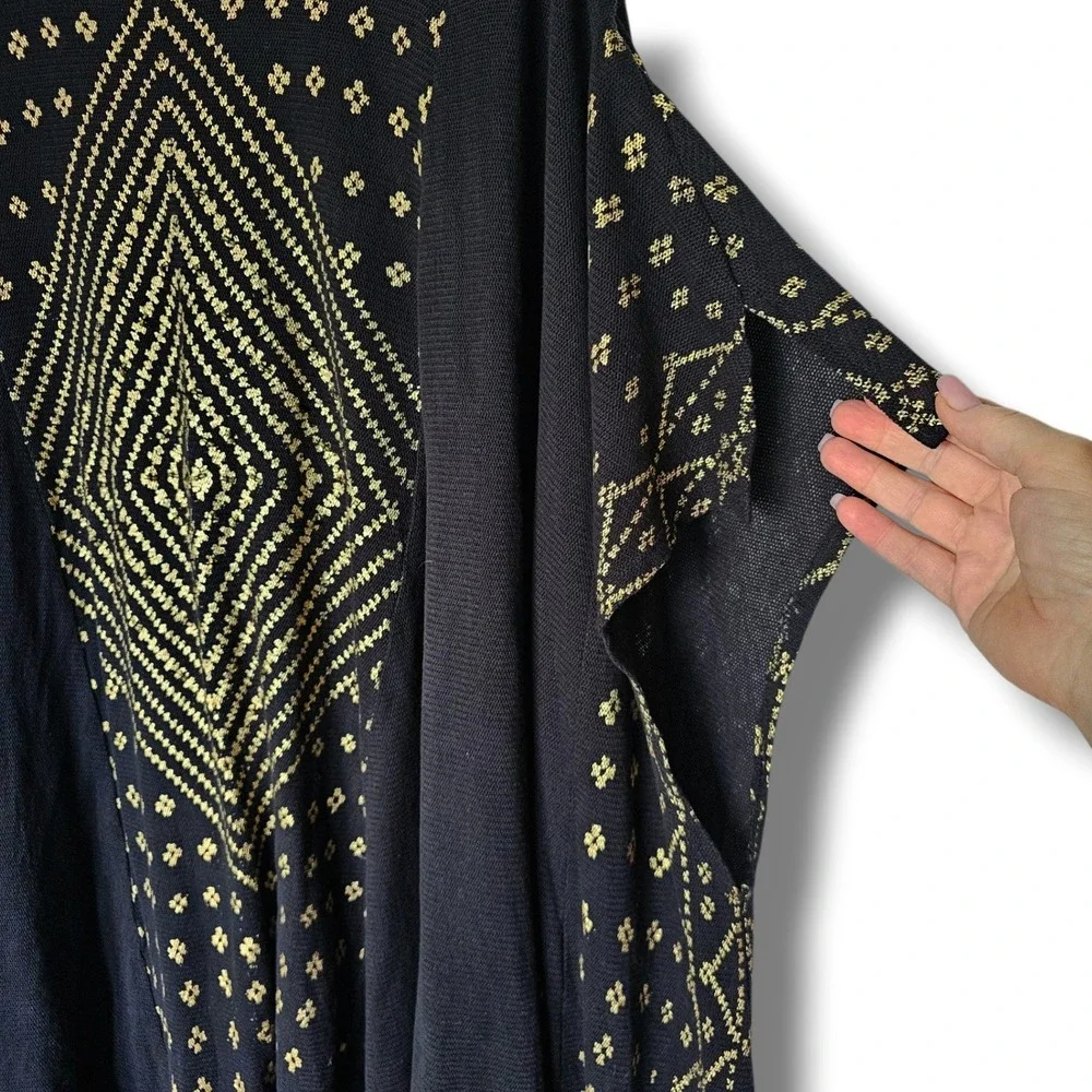 Free People Poncho L Women Black Gold Metallic Lightweight Oversized Draped Chic